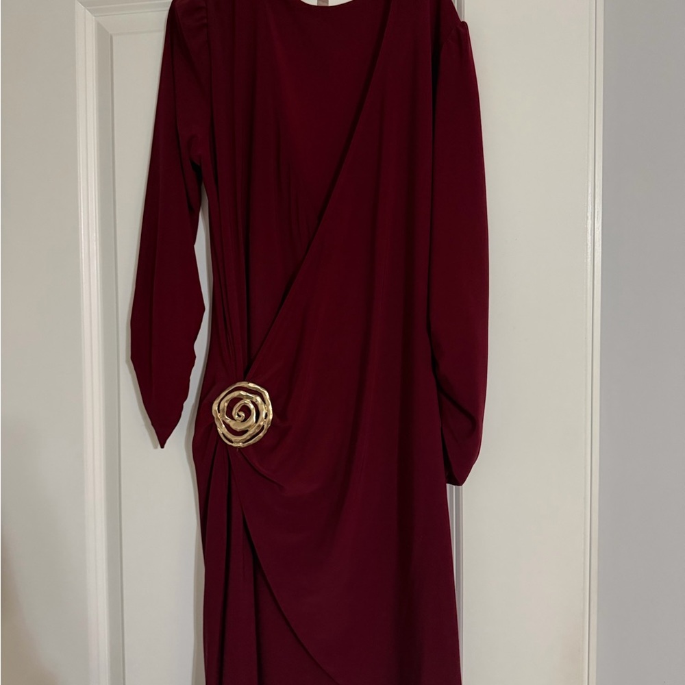Cache Burgundy Dress with Gold Accent
